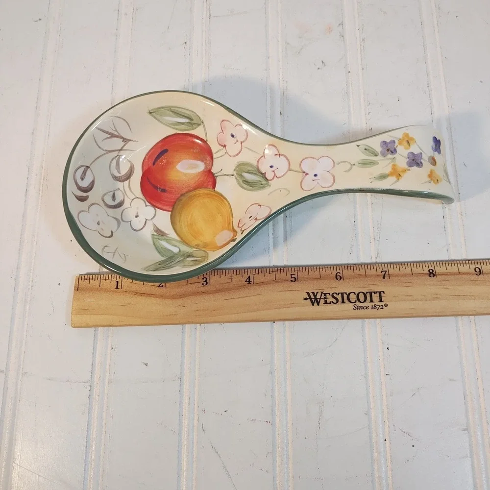 VTG Gibson Home Spoon Rest Fruit Grove Hand-Painted Apple Pear Flowers Ceramic